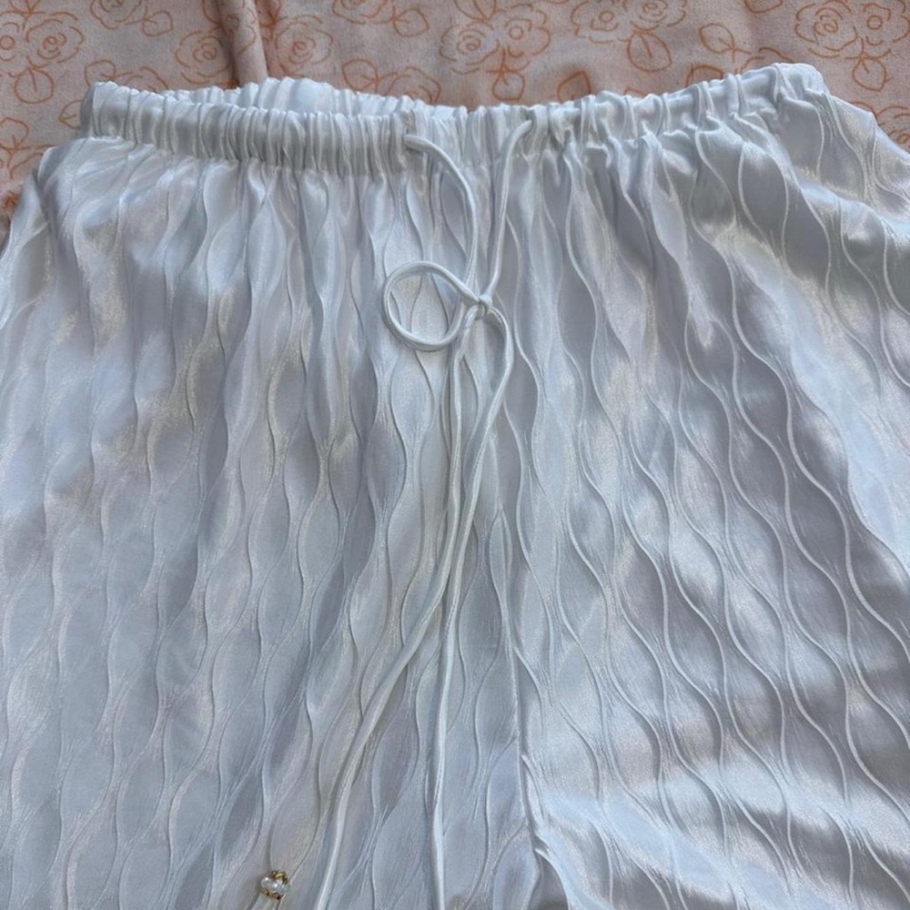 White Textured Lounge Pants - Picture 3 of 5